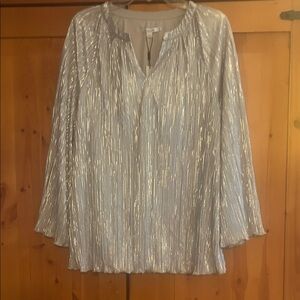 Chico's Shimmery Silver Pleated Long-Sleeve Tunic